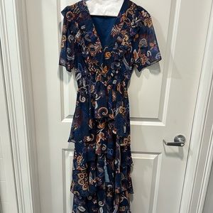 Hale Bob long navy blue patterned dress
